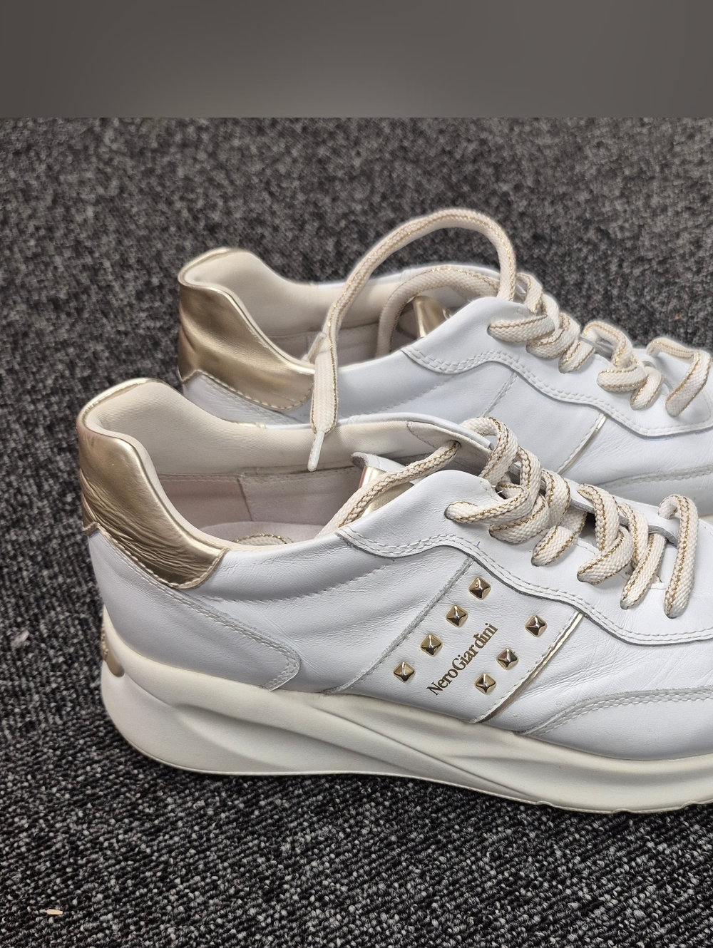 NeroGiardini White Leather Studded Platform Sneakers - Made in Italy 41